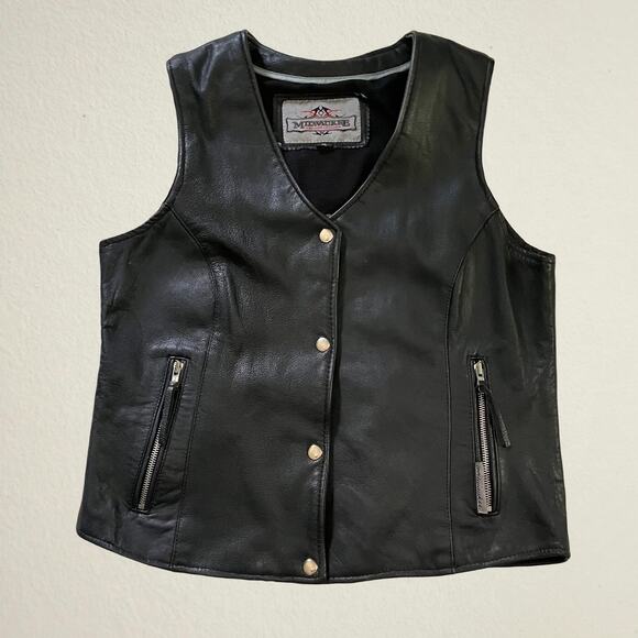 Milwaukee vintage black studded leather vest women's XL - Picture 1 of 10